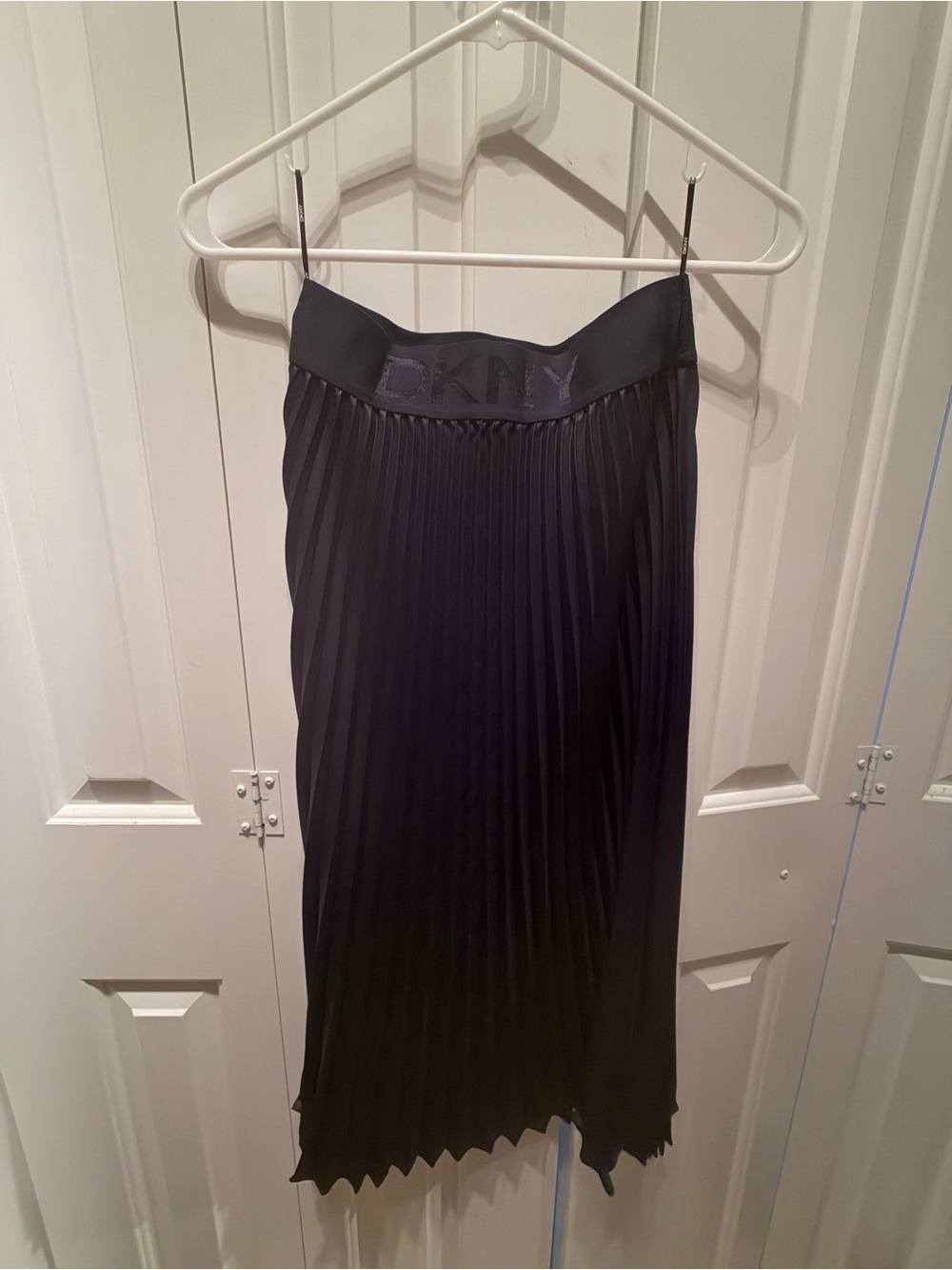 DKNY navy Pleated Midi Skirt with Branded Waistband